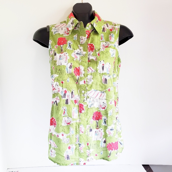 BODEN Printed Sleeveless Button Down Shirt 6 - Picture 3 of 7
